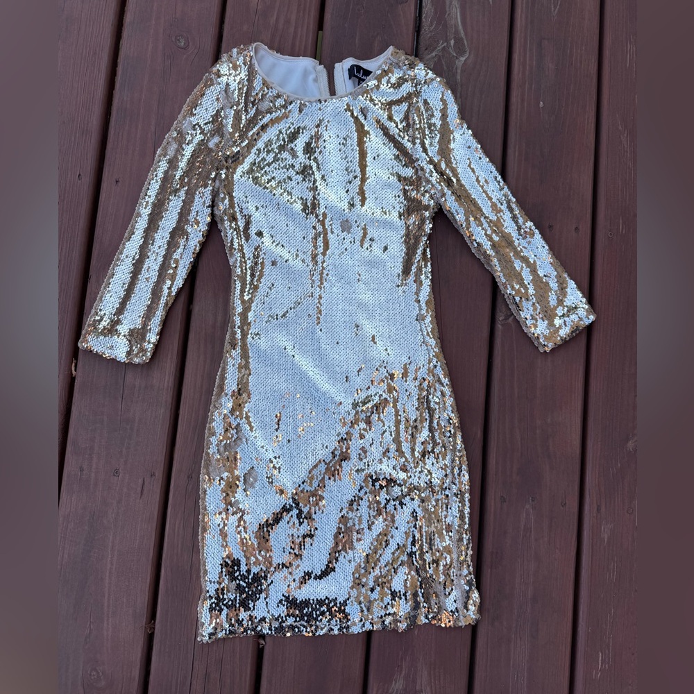 Lulu's Glam Sequin Long Sleeve Dress in Gold